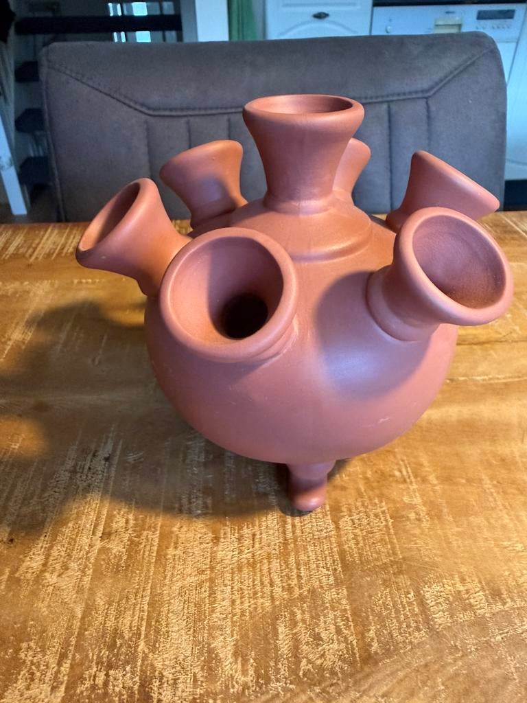Heinen Delfts Blauw Bruine Tulpenvaas 15 cm, Huis en Inrichting, Woonaccessoires | Vazen, Ophalen of Verzenden, Zo goed als nieuw
