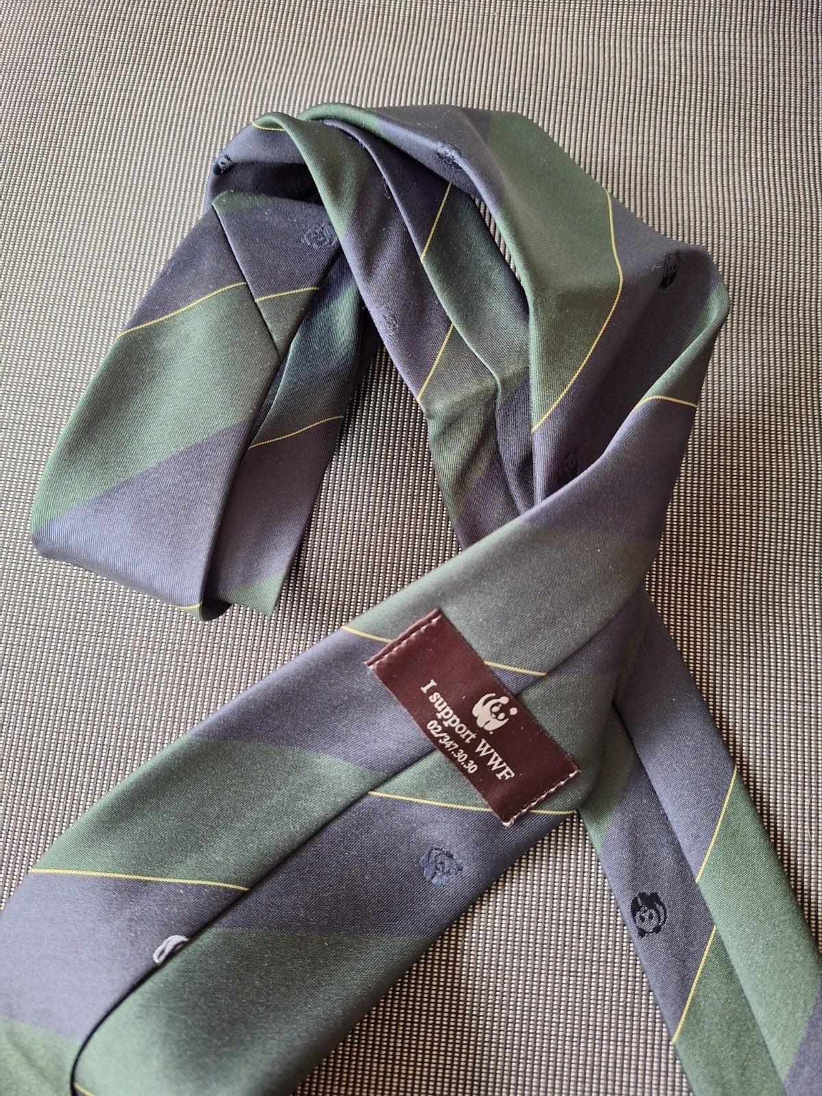 Vintage WWF Stropdas - Groen/Blauw met Panda Patroon, Ophalen of Verzenden
