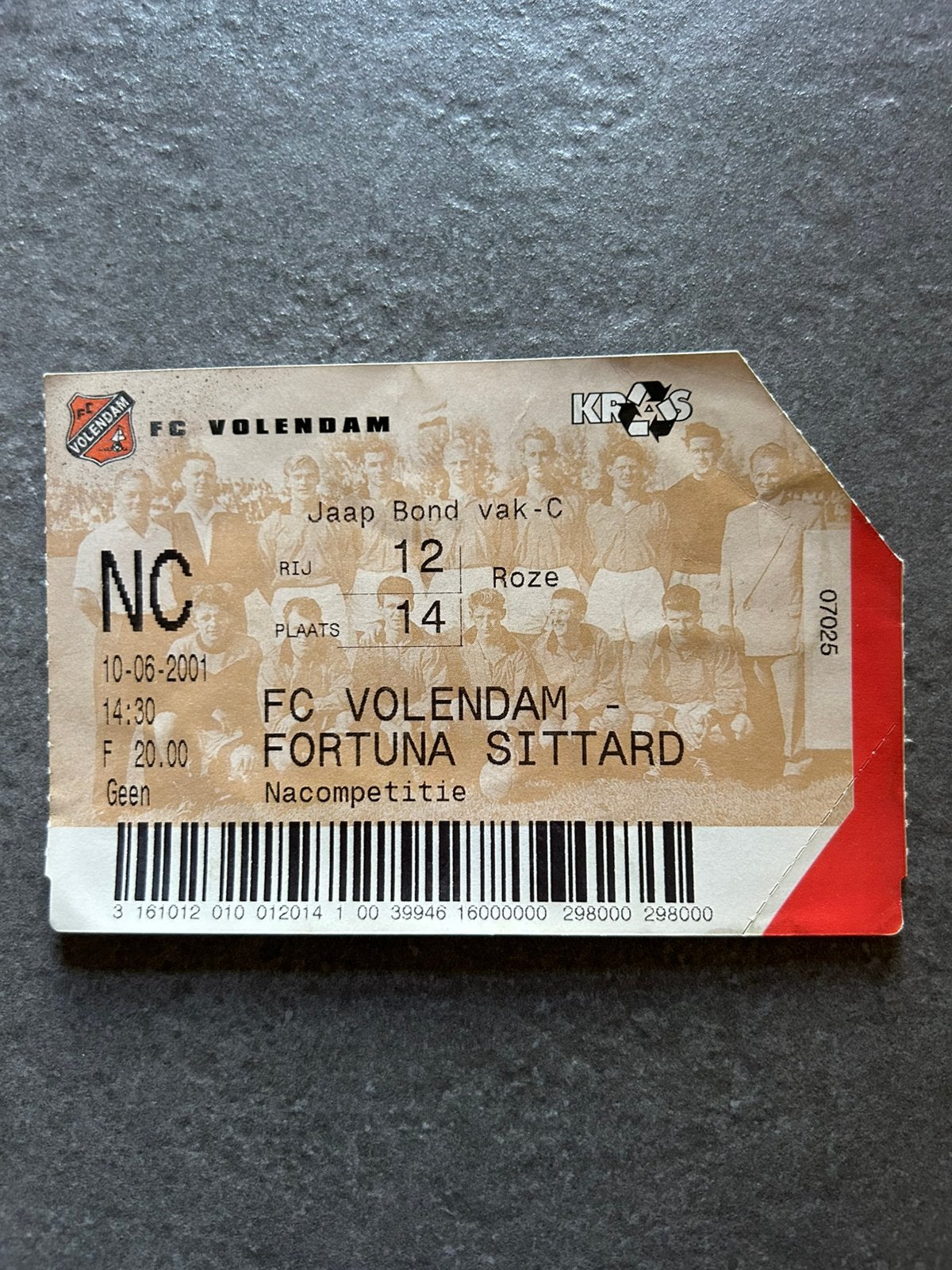 FC Volendam - Fortuna  Sittard ticket, Ophalen of Verzenden, Overige binnenlandse clubs, Overige typen