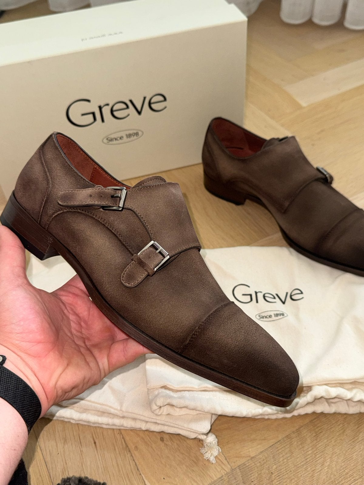NIEUWE Greve Monkschoenen Bruin Suède - Maat 40, Bruin, Nieuw, Ophalen of Verzenden, Gespschoenen