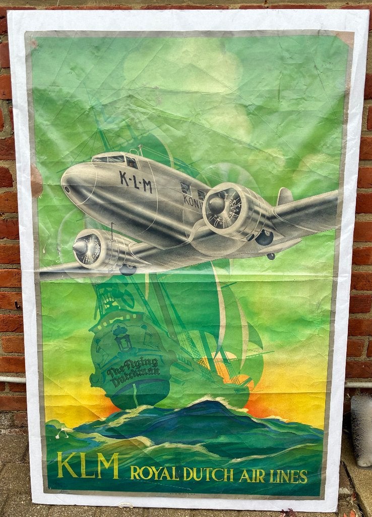 Affiche KLM, Royal Dutch Airlines 1934., Verzenden, Gebruikt, Kaart, Foto of Prent