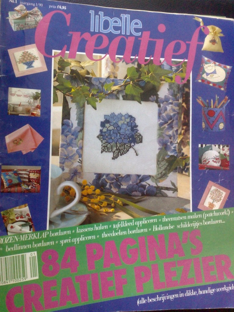 Borduurblad Libelle Creatief nr. 1 - 1990, Hobby en Vrije tijd, Borduren en Borduurmachines, Verzenden, Gebruikt, Patroon