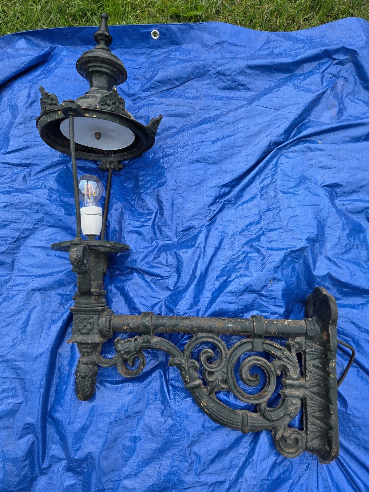 Grote zware gietijzeren buitenlamp tuinlamp, Huis en Inrichting, Lampen | Hanglampen, Ophalen, Gebruikt, Glas