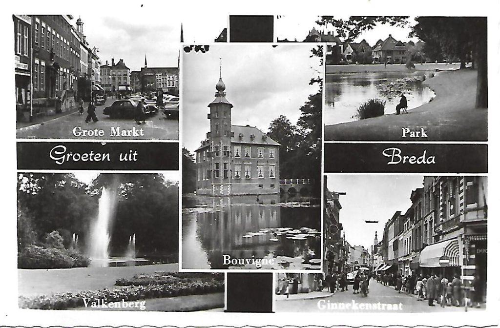 Breda 1968 gr.uit 5 luik met o.a. Grote Markt en Valkenberg, Verzenden, 1960 tot 1980, Noord-Brabant
