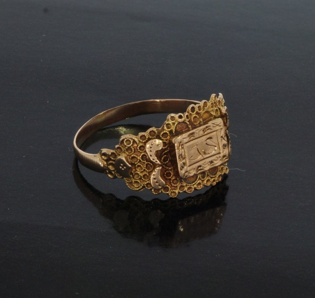 Zegel ring 14k goud antiek ca. 1880 monogram dames