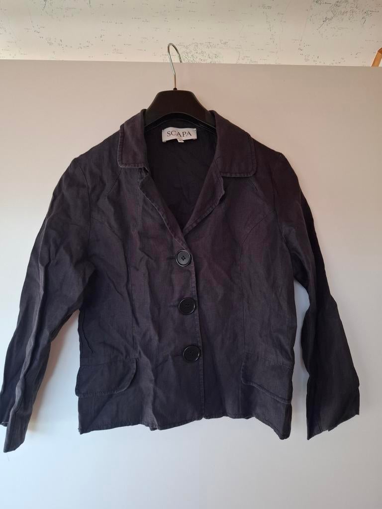 Zwart linnen jasje, Scapa, 40, Kleding | Dames, Jasjes, Kostuums en Pakken, Maat 38/40 (M), Scapa, Zwart, Ophalen of Verzenden