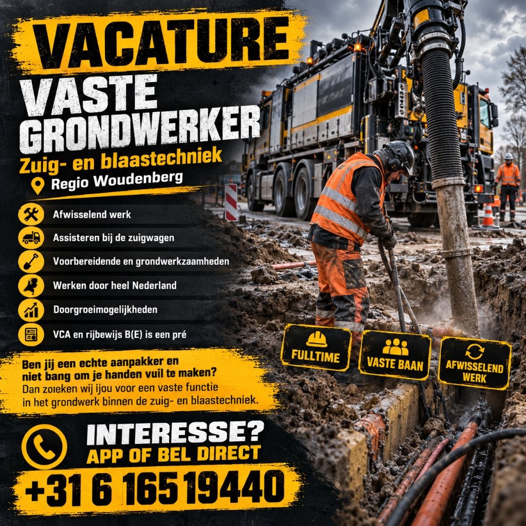 Vaste grondwerker gezocht|Zuig- en blaastechniek|Woudenberg, 33 - 40 uur, Overige niveaus, Starter, Vast contract