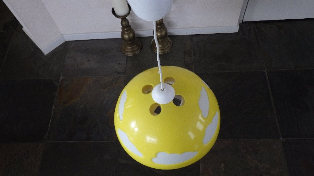 vintage Ikea wolken hanglamp in de kleur geel, Ophalen of Verzenden, Gebruikt, Kunststof, E27 (groot)
