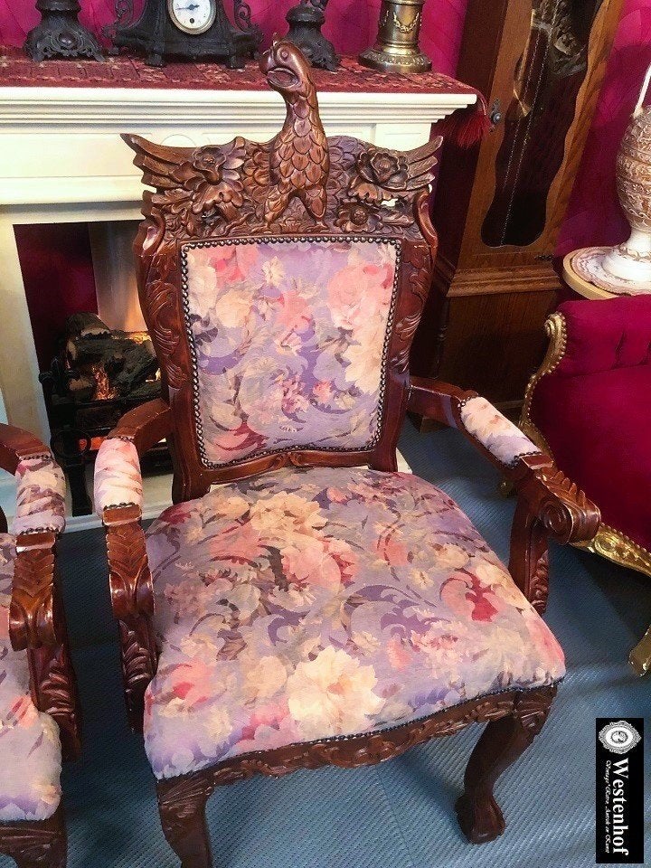 Set van 2 Oud / antieke stoelen houtsnijwerk adelaar, Antiek en Kunst, Ophalen