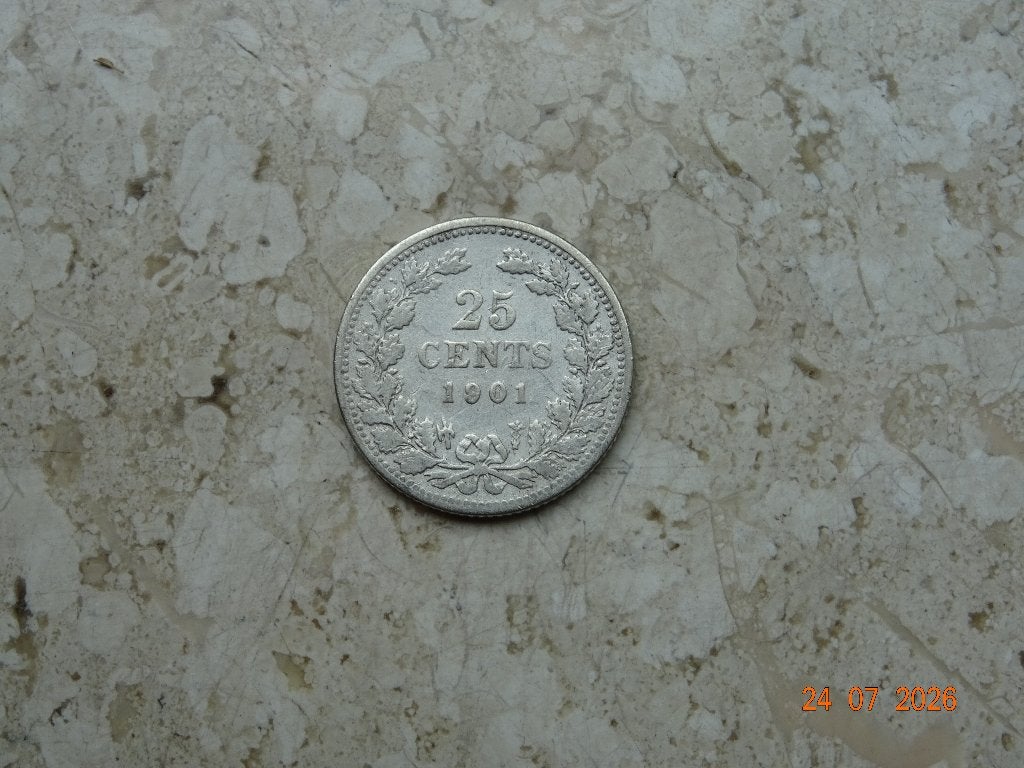 25 cent 1901, Postzegels en Munten, Verzenden, Zilver, 25 cent, Koningin Wilhelmina