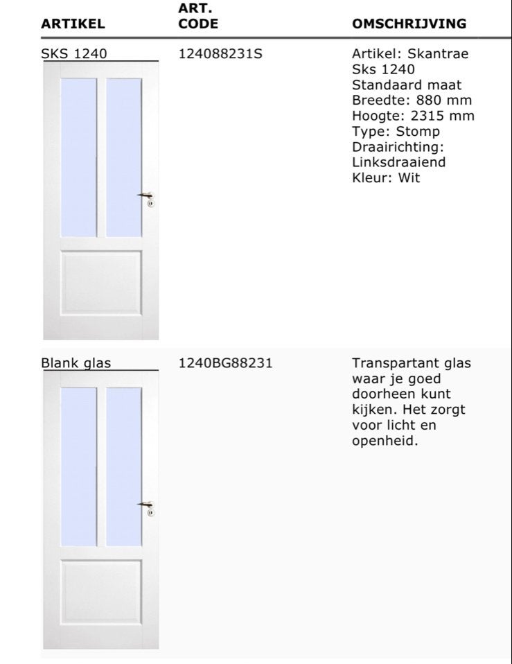 Nieuwe Skantrae SKS 1240 binnendeur met blank glas, Doe-het-zelf en Verbouw, Ophalen, 80 tot 100 cm, 215 cm of meer, Binnendeur