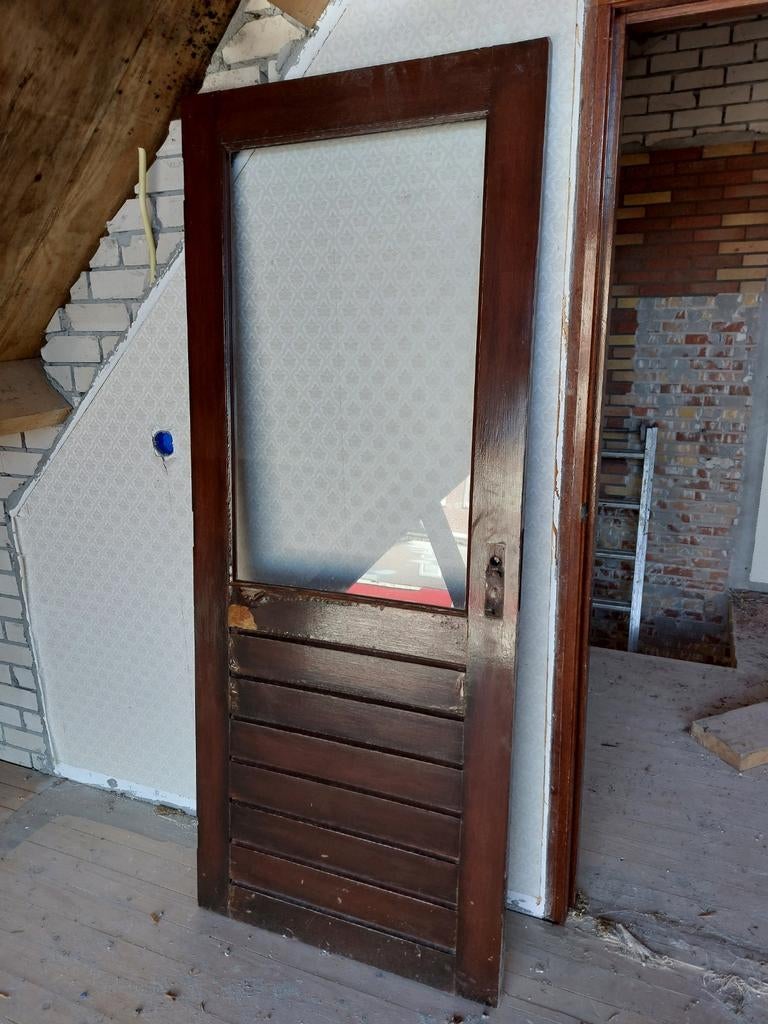 Hard houten Buitendeur met Glaspaneel - Gebruikt, Ophalen, Gebruikt, Buitendeur, 200 tot 215 cm