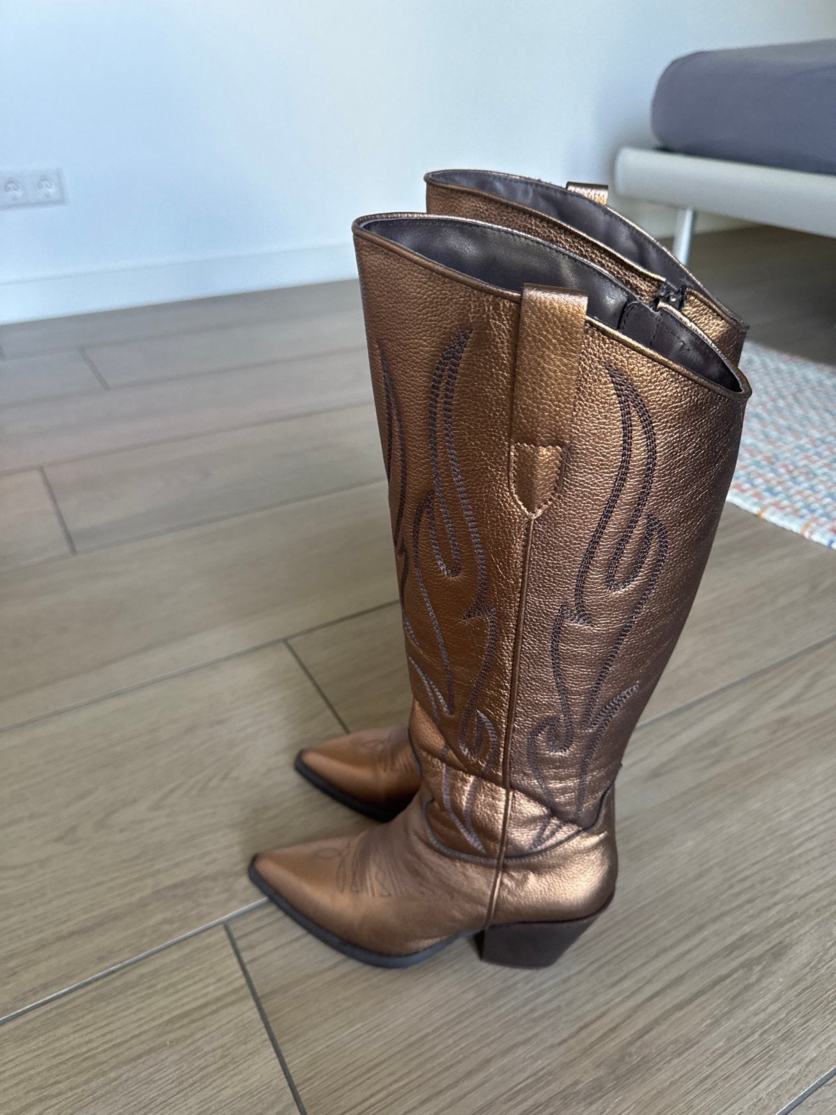 Bronzen cowboylaarzen met vlammenprint, Alpe, maat 39, Hoge laarzen, Bruin, Ophalen of Verzenden, Zo goed als nieuw