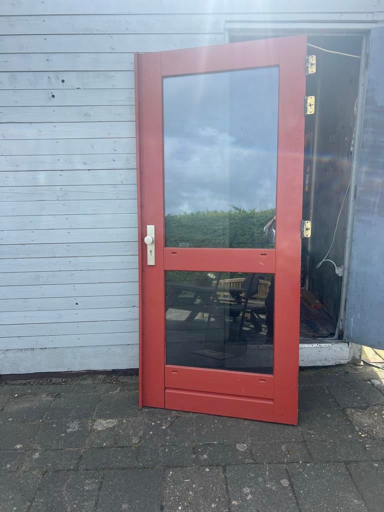 Buitendeur met glas 211x94 cm - Rood, Gebruikt, 80 tot 100 cm, Ophalen of Verzenden, Buitendeur