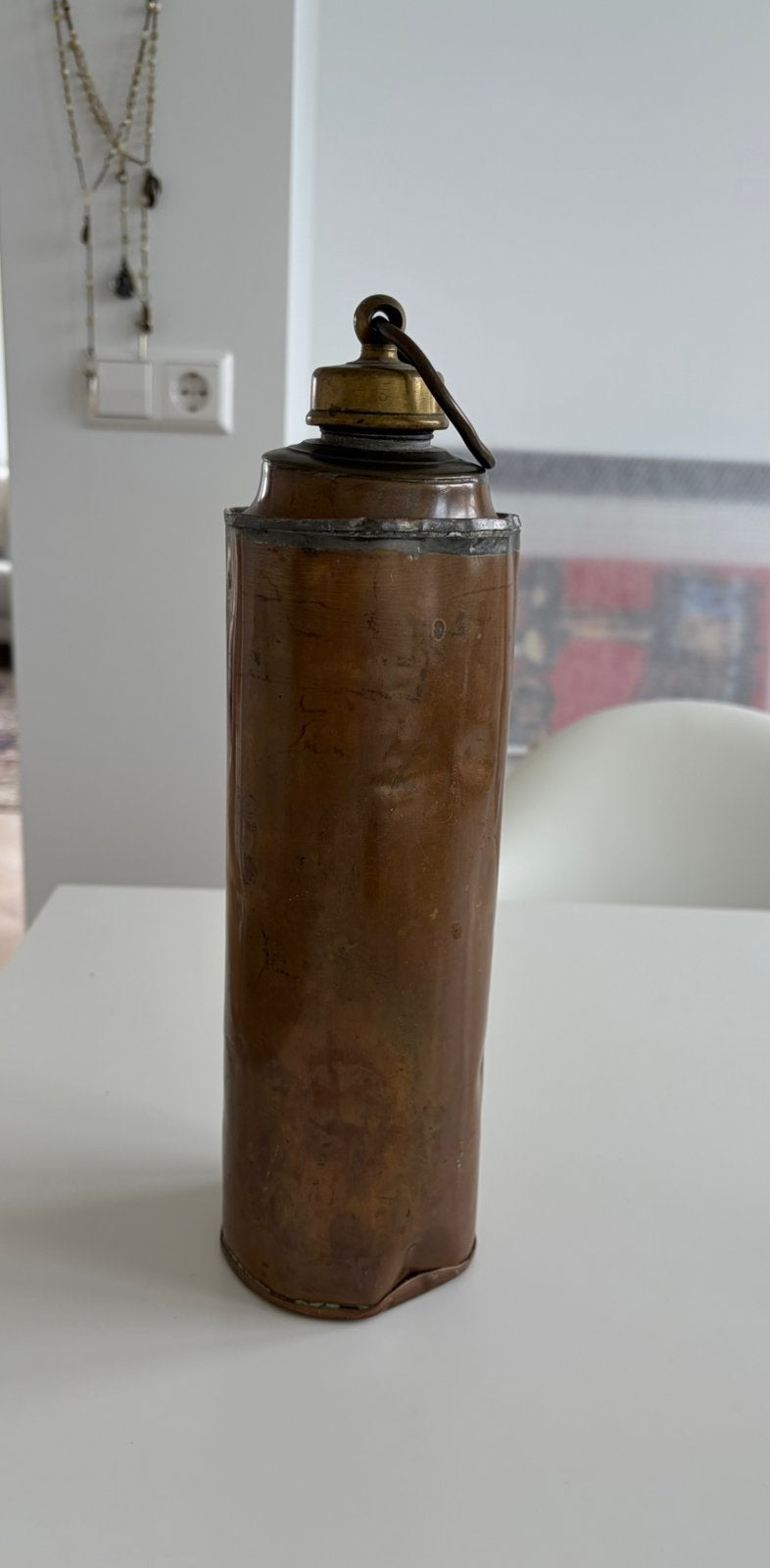 Antieke Koperen Fles met Bronzen Dop, Antiek en Kunst, Ophalen of Verzenden, Koper