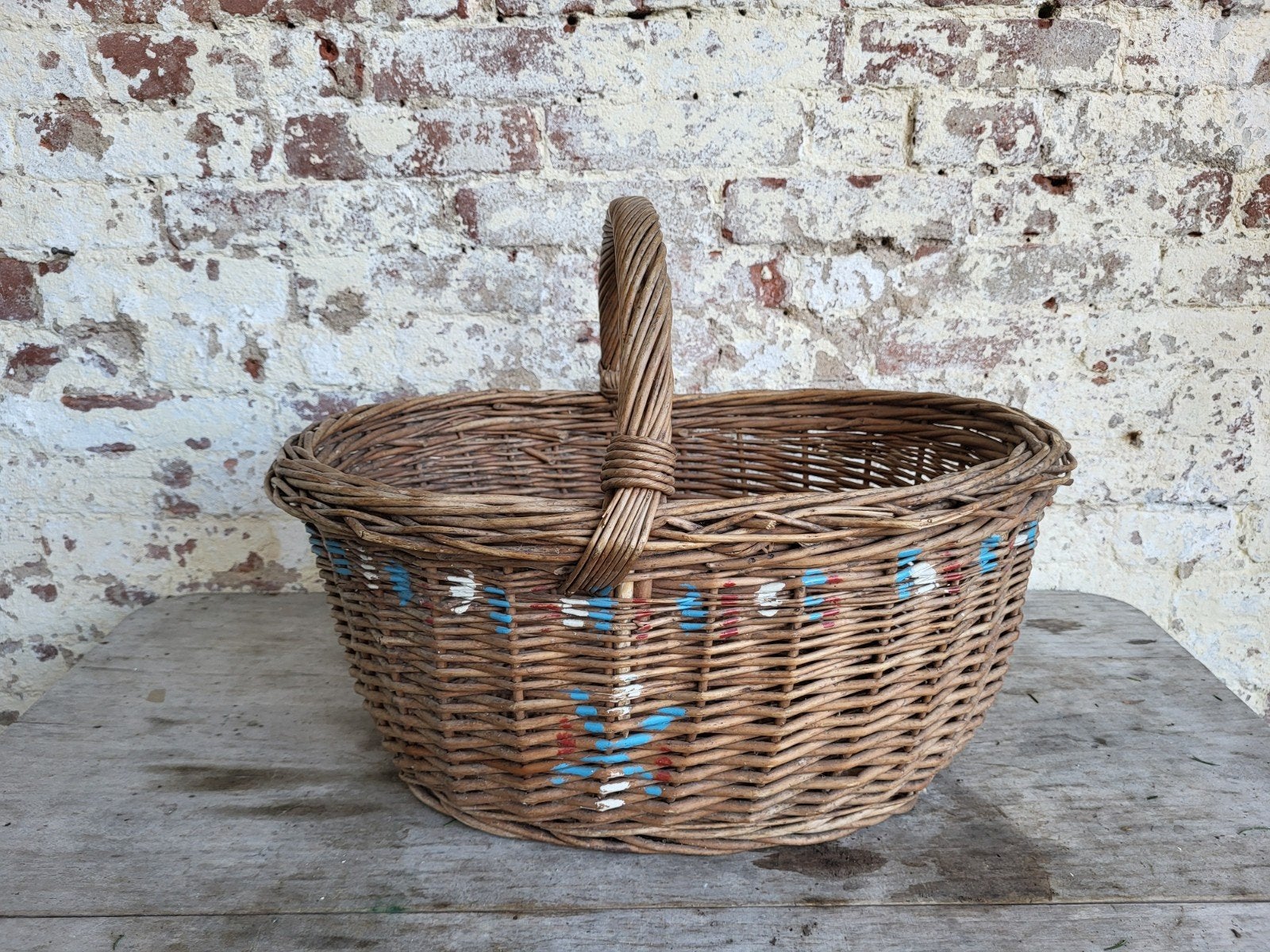 Franse brocante rietenmand/ picknickmand  / allegonda, Ophalen of Verzenden