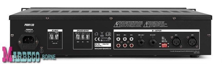 Versterker-Mixer 100Volt, 120watt, 6-kan, MP3,BlueT, PRM120, Info@marbeco.nl, Power Dynamics, Nieuw, Overige instrumenten