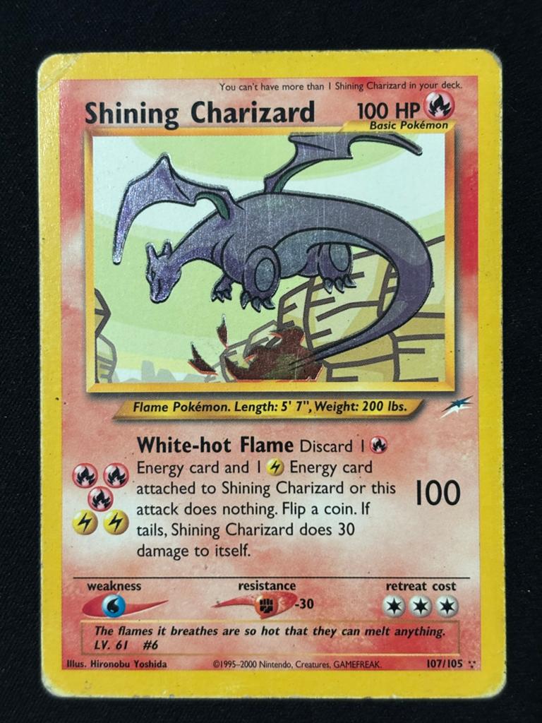 Shining Charizard Pokémon kaart (107/105) - Zeer zeldzaam, Ophalen of Verzenden, Gebruikt, Losse kaart, Foil