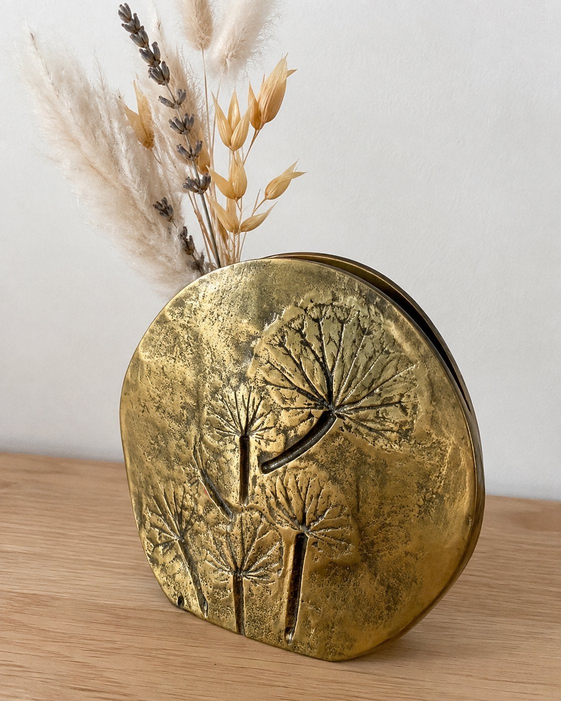 Vintage brutalistische messing vaas – jaren 60/70 – 978 gram, Antiek en Kunst, Ophalen of Verzenden