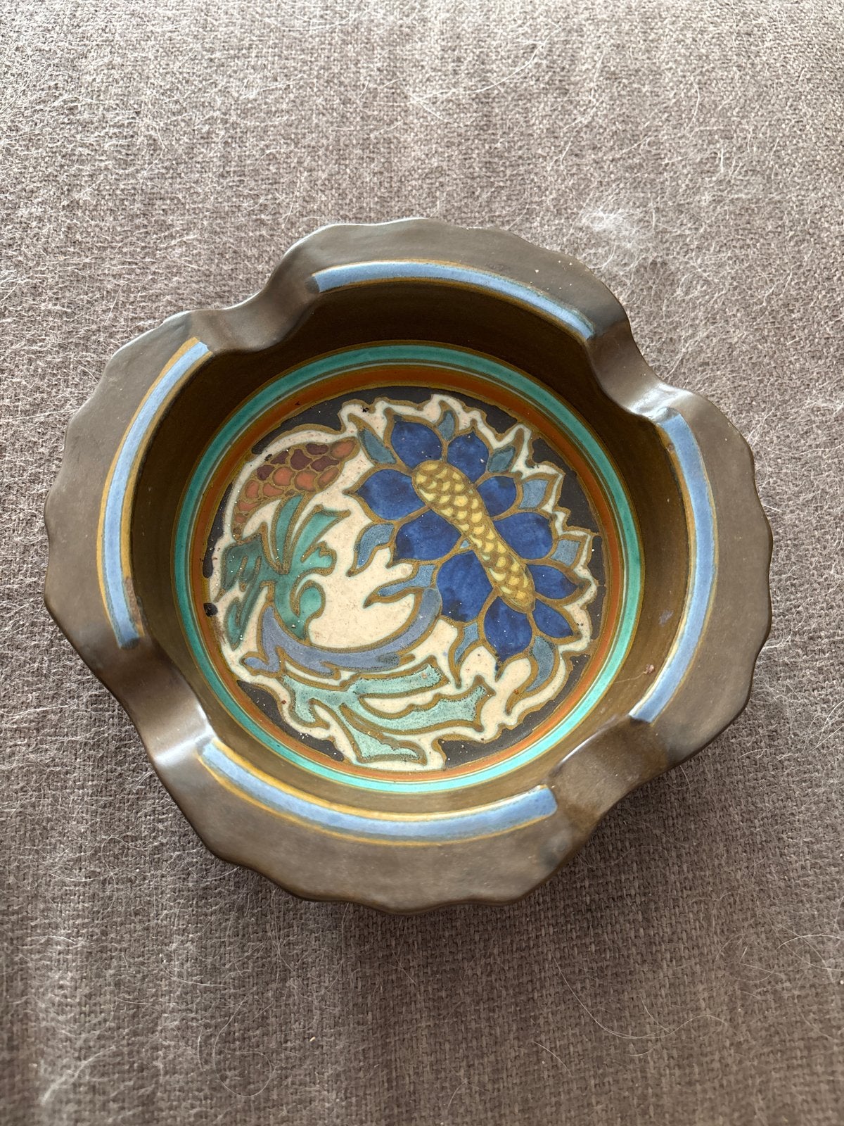 Antieke Goudspasteel asbak robd 1920, Antiek en Kunst, Antiek | Keramiek en Aardewerk, Ophalen of Verzenden