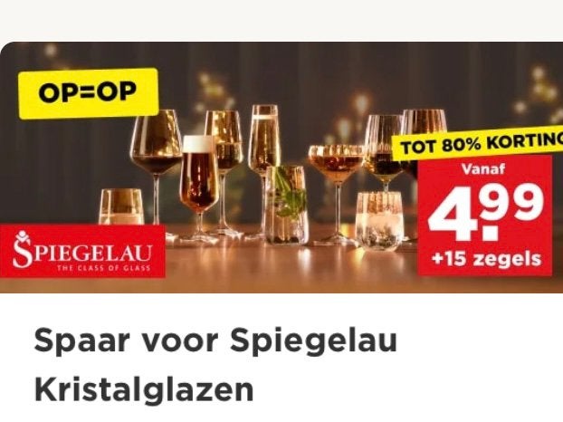 Plus zegels voor Spiegelau Kristalglazen > 80% korting (KWF), Ophalen, Winkel, Super of Benzinepomp, Volle spaarkaart