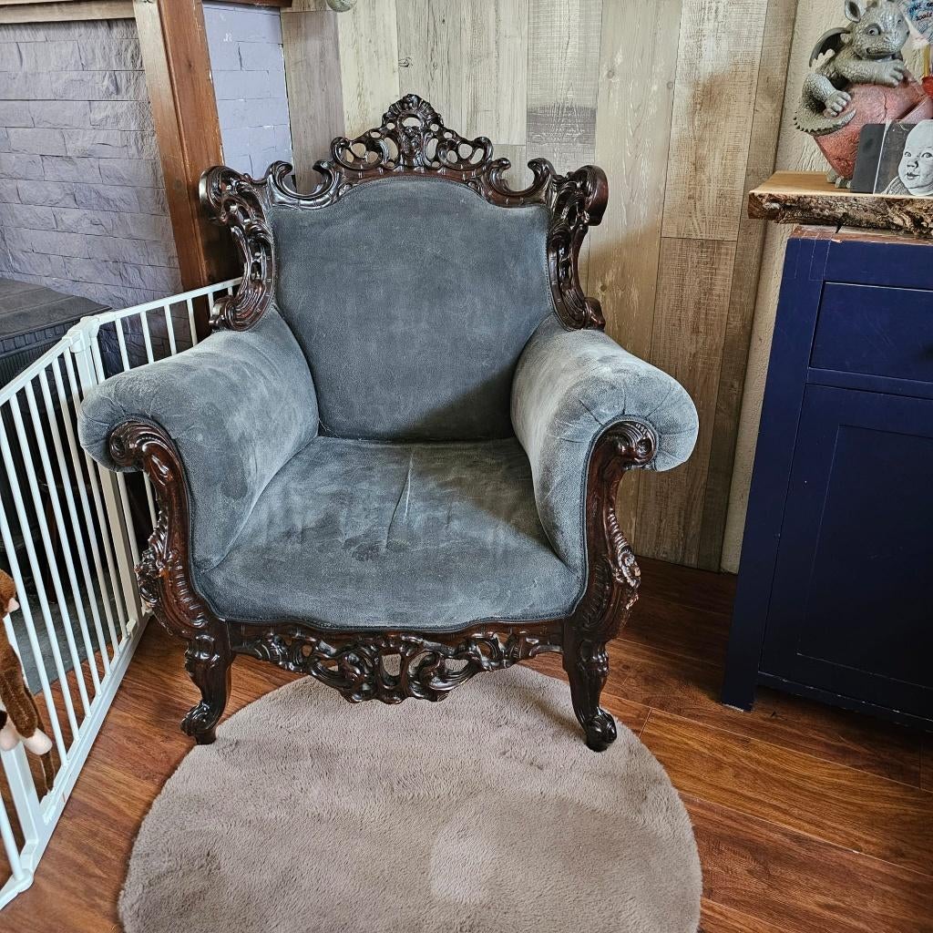 Brocante stoel, fauteuil, Huis en Inrichting, Fauteuils, Ophalen, Victoriaans Houtsnijwerk, Gebruikt, Minder dan 75 cm