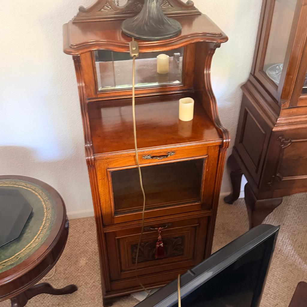 Antieke houten kast met spiegel en lade, Antiek en Kunst, Ophalen of Verzenden