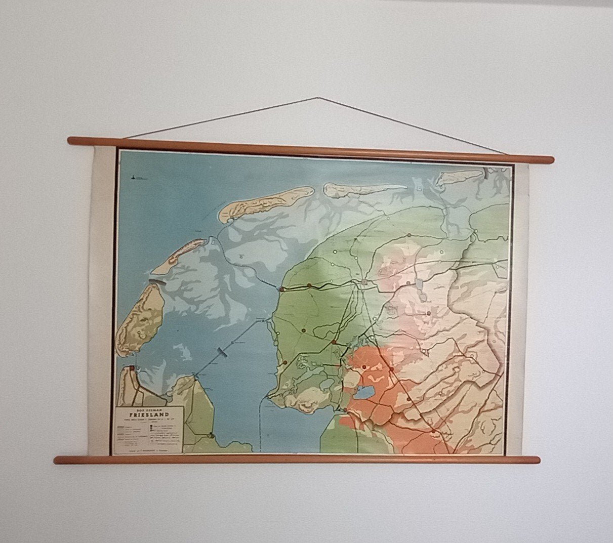 Oude schoolkaart Friesland - Bos-Zeeman - 128x89 cm, Antiek en Kunst, Antiek | Schoolplaten, Ophalen