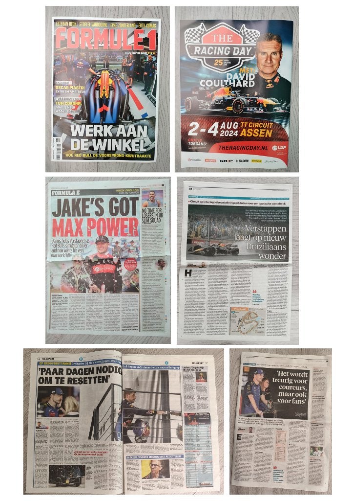 Max verstappen krantenartikelen + Formule 1 tijdschrift, Verzenden, Zo goed als nieuw, Overige sporten, Boek of Tijdschrift