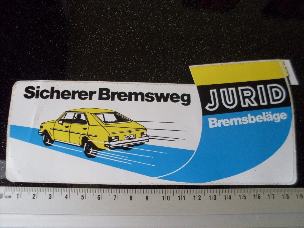 sticker jurid bremsbelage logo sicherer bremsweg vintage car, Verzenden, Zo goed als nieuw, Merk