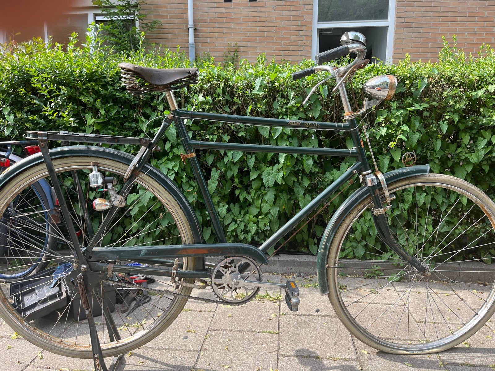 Vintage Groene Herenfiets met Bagagedrager, Fietsen en Brommers, 55 tot 59 cm, Ophalen of Verzenden, Terugtraprem, Jaren '60 of nieuwer