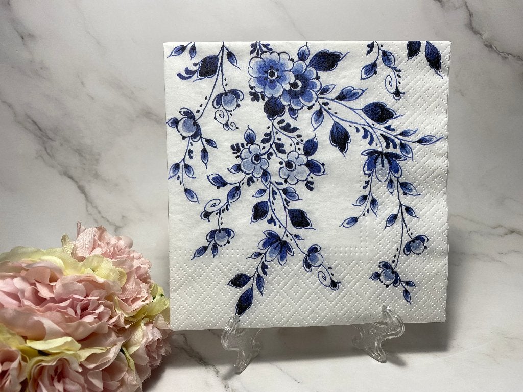 Knutsel servetten bloesem Delfts blauw decoupage nr 705, Ophalen of Verzenden, Nieuw