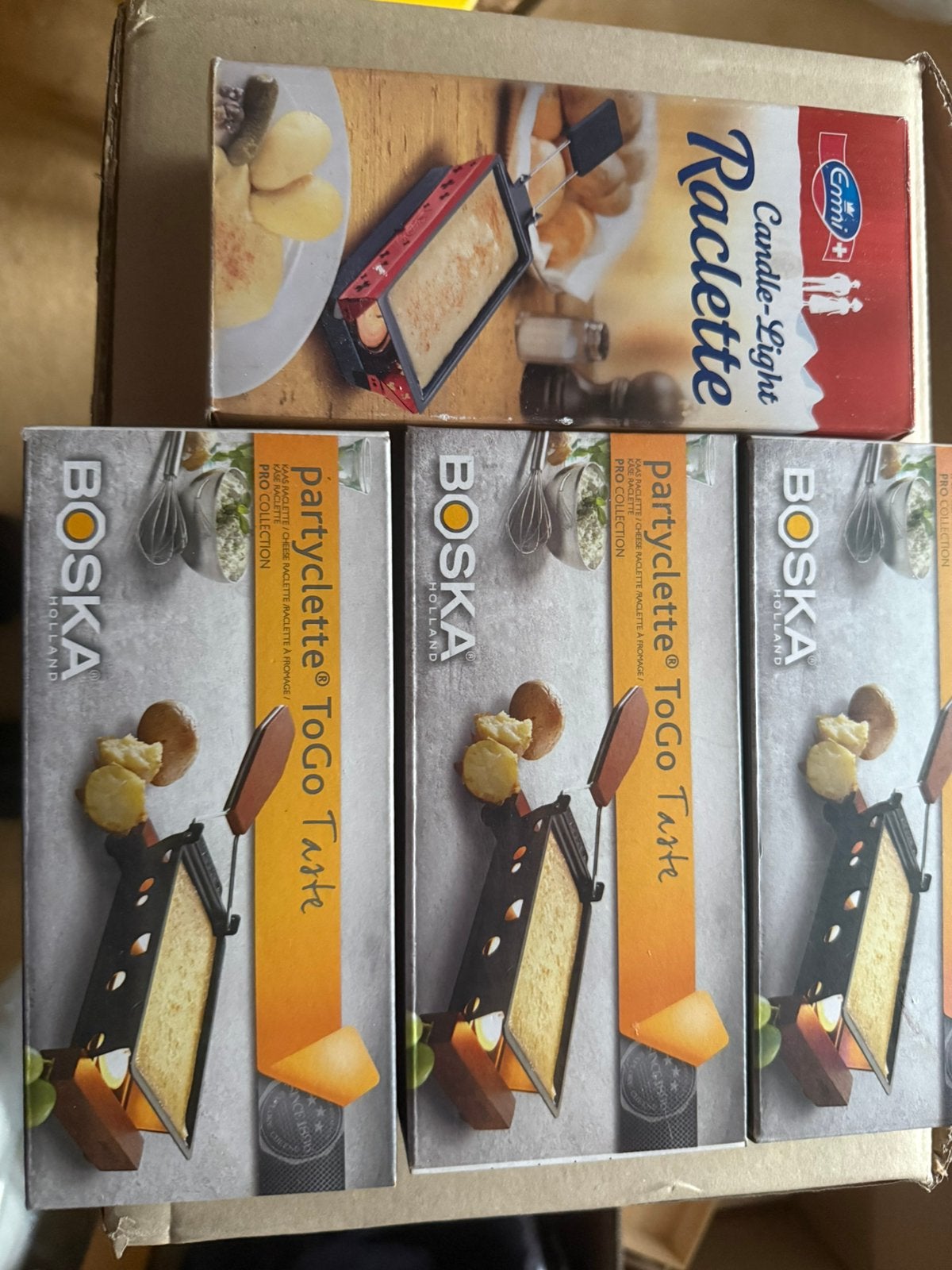 Raclette pannentjes nieuw in doos compleet, Ophalen of Verzenden, Zo goed als nieuw, Rvs