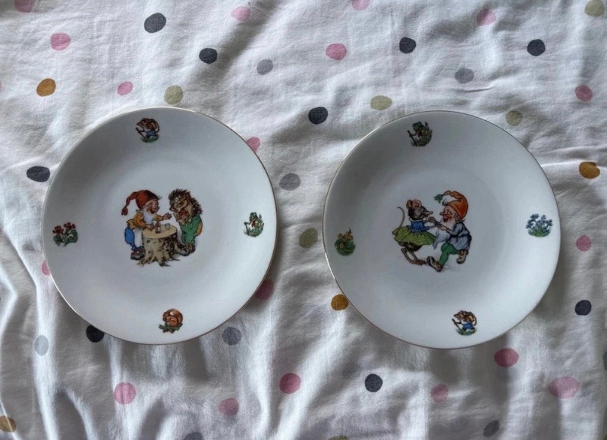 Vintage kinderbordjes Bareuther Bavaria kabouter en dier, Ophalen of Verzenden