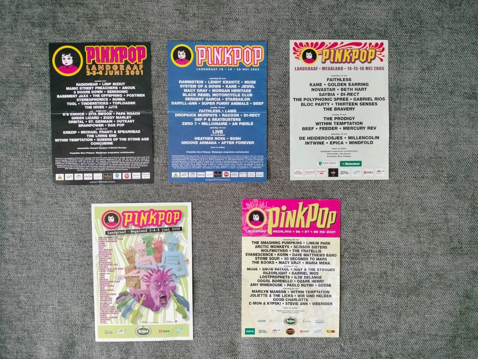 Set van 5 Pinkpop programmaflyers/affiches, Ophalen, Gebruikt, Foto of Kaart