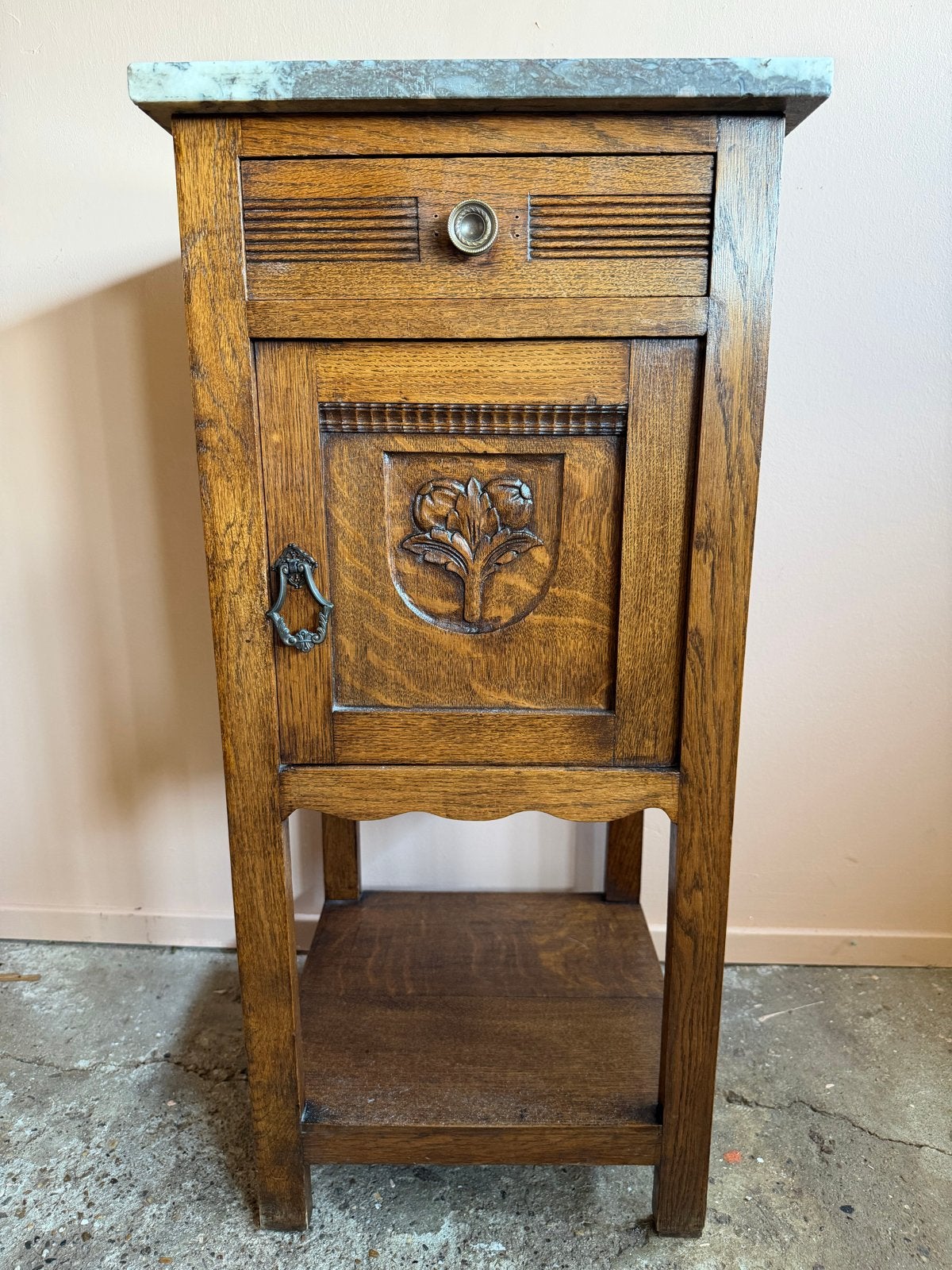 Vintage houten kastje nachtkastje eik met marmeren blad, Huis en Inrichting, Kasten | Overige, Ophalen, Gebruikt