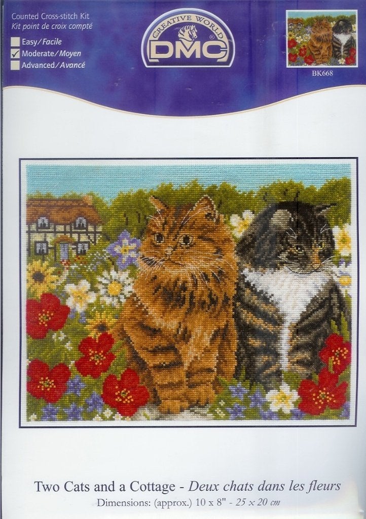 Cado sale dmc borduurpakket, 2 CATS and A COTTAGE BK 668, Hobby en Vrije tijd, Ophalen of Verzenden, Nieuw, Handborduren, Borduurpakket