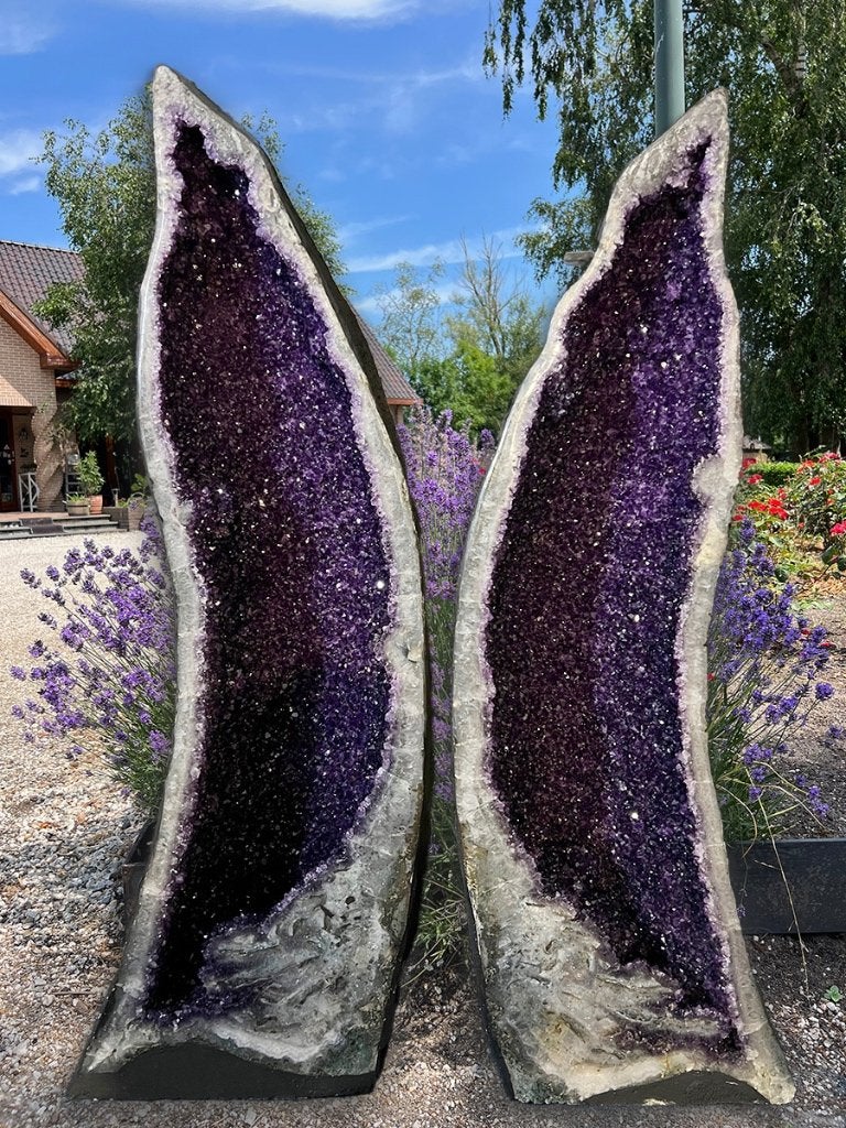 Amethist twin geodes (66-67) (M)van 84 en 69 kg, diep paars, Ophalen of Verzenden, Mineraal