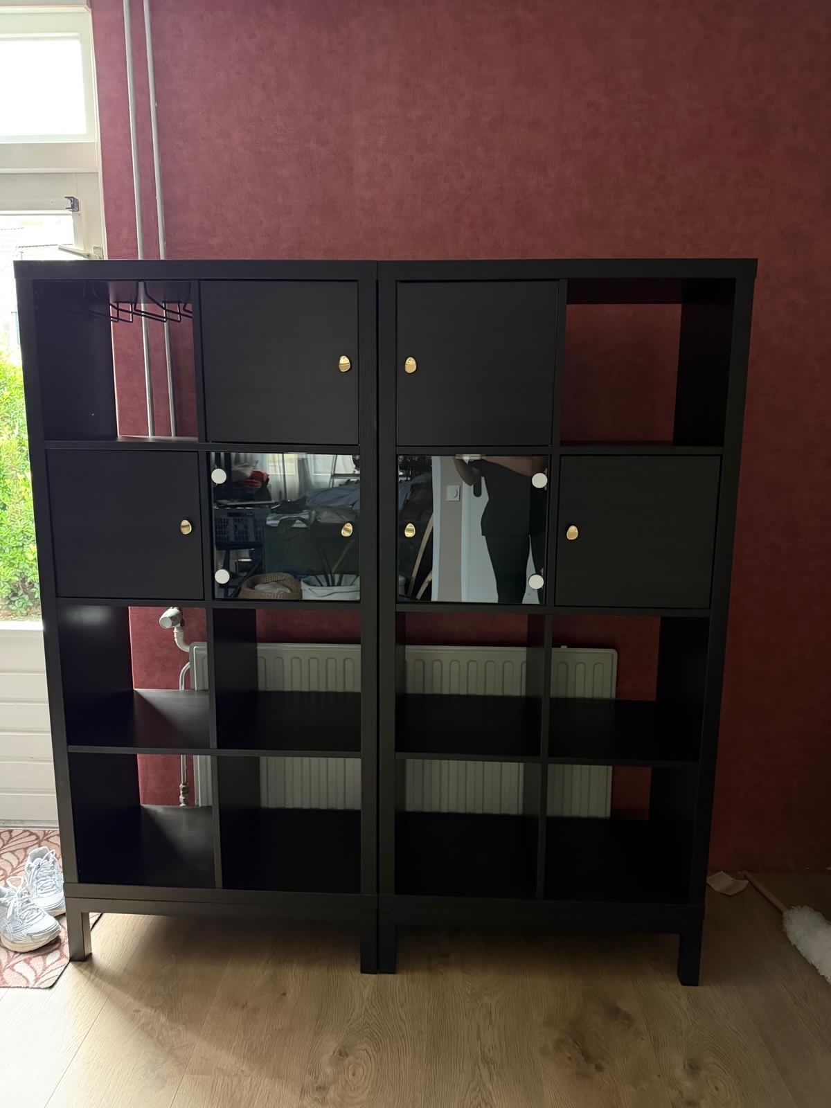 2x Zwarte Kallax kast met deuren en glazen deuren, Ophalen, Gebruikt, 100 tot 150 cm, 150 tot 200 cm
