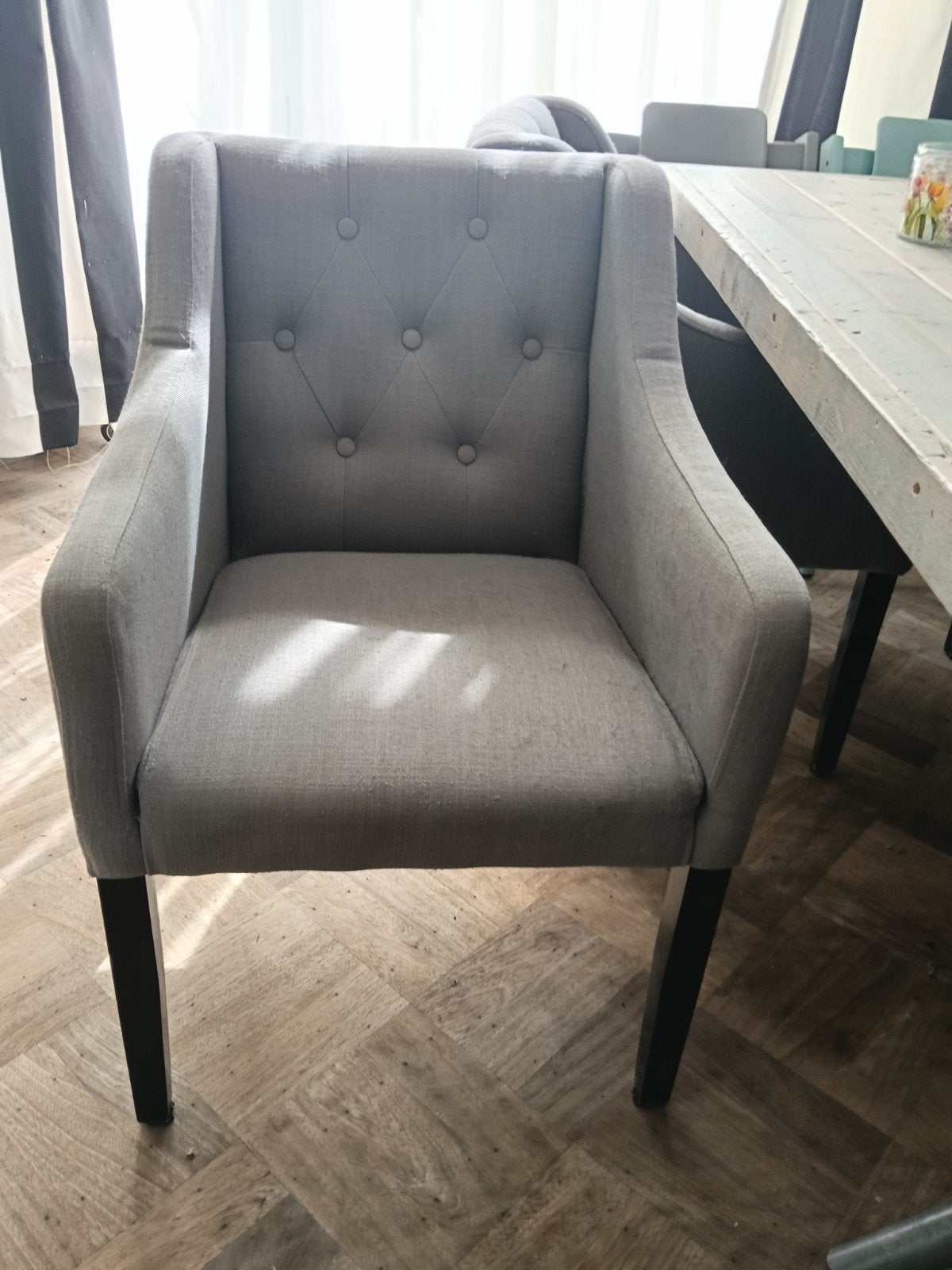 GRATIS af te halen! Set van 4 grijze eetkamerstoelen met geb, Ophalen, Gebruikt, Vier, Stof