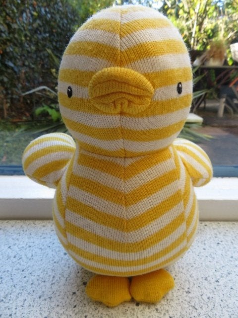 Eend merk Jellycat geel wit gestreept tuimelaar met geluid, Jellycat, Geel, Zo goed als nieuw, Eend
