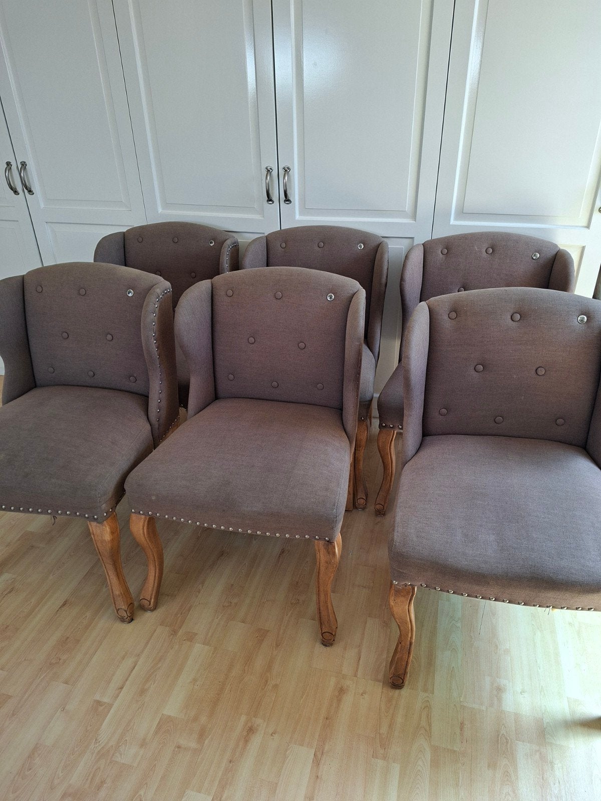Riviera Maison Keith II lowback wing dining chair 6x, Gebruikt, Overige kleuren, Stof, Vijf, Zes of meer stoelen