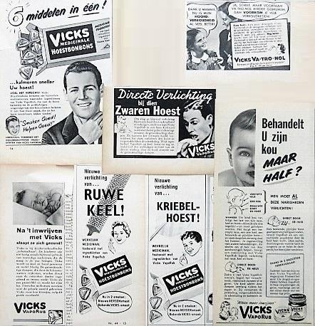 45+ vintage advertenties reclames Vicks 1939-63, Ophalen of Verzenden, Gebruikt, Overige typen