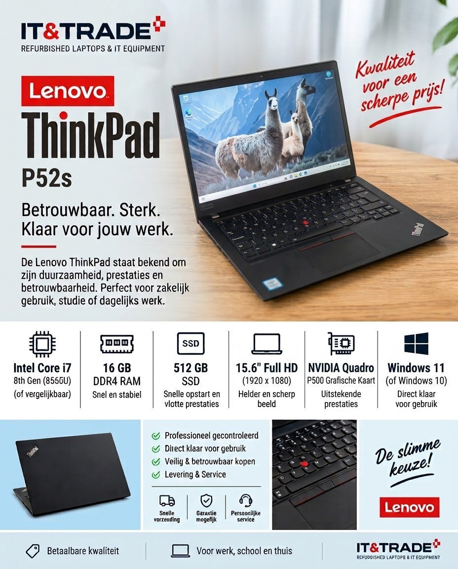 Lenovo ThinkPad P52s | i7 | 16GB | 512GB SSD | Quadro P500, Computers en Software, Met videokaart, 2 tot 3 Ghz, Ophalen of Verzenden