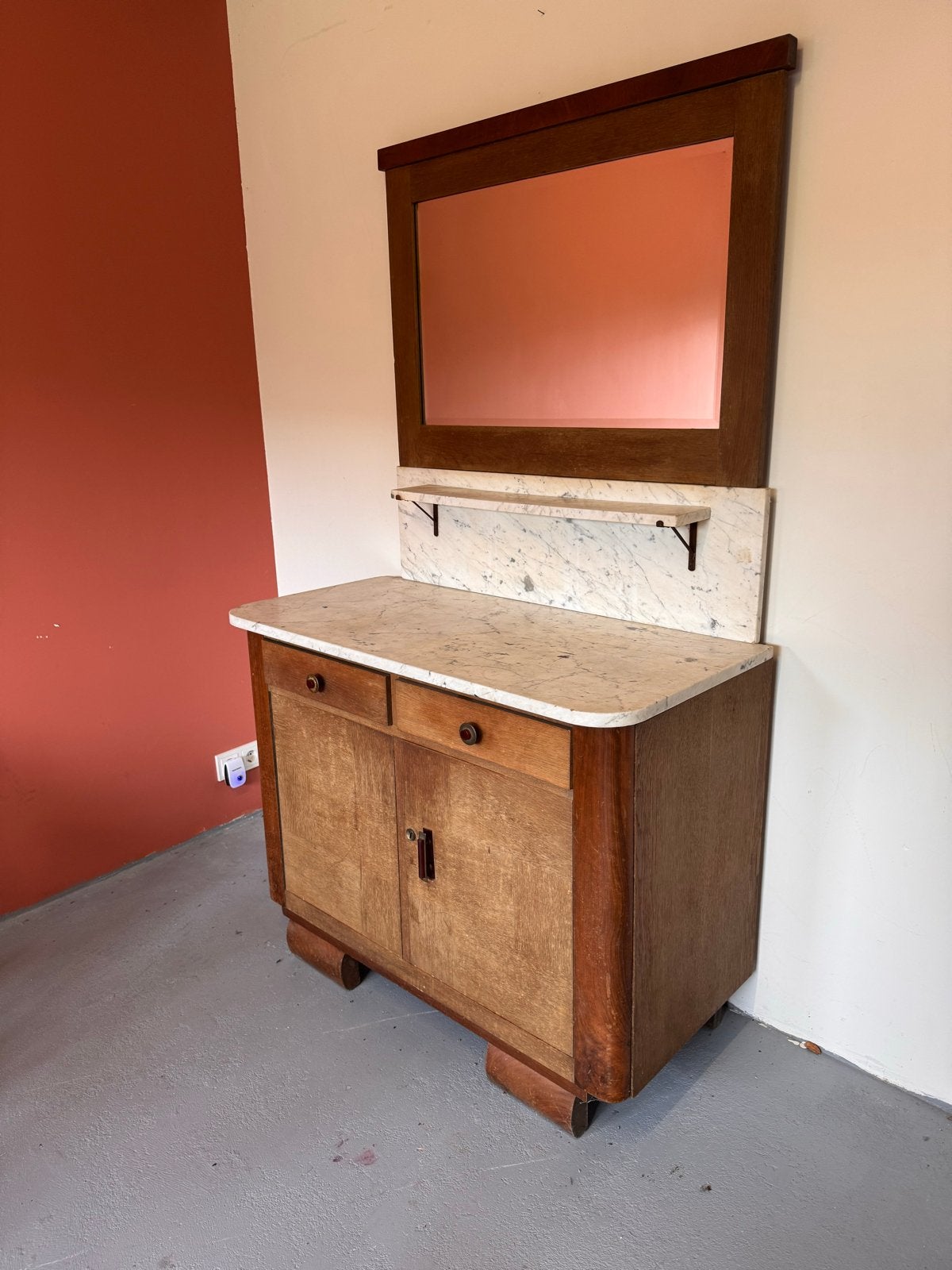 Vintage Art Deco Dressoir met Marmeren Blad en Spiegel, Ophalen