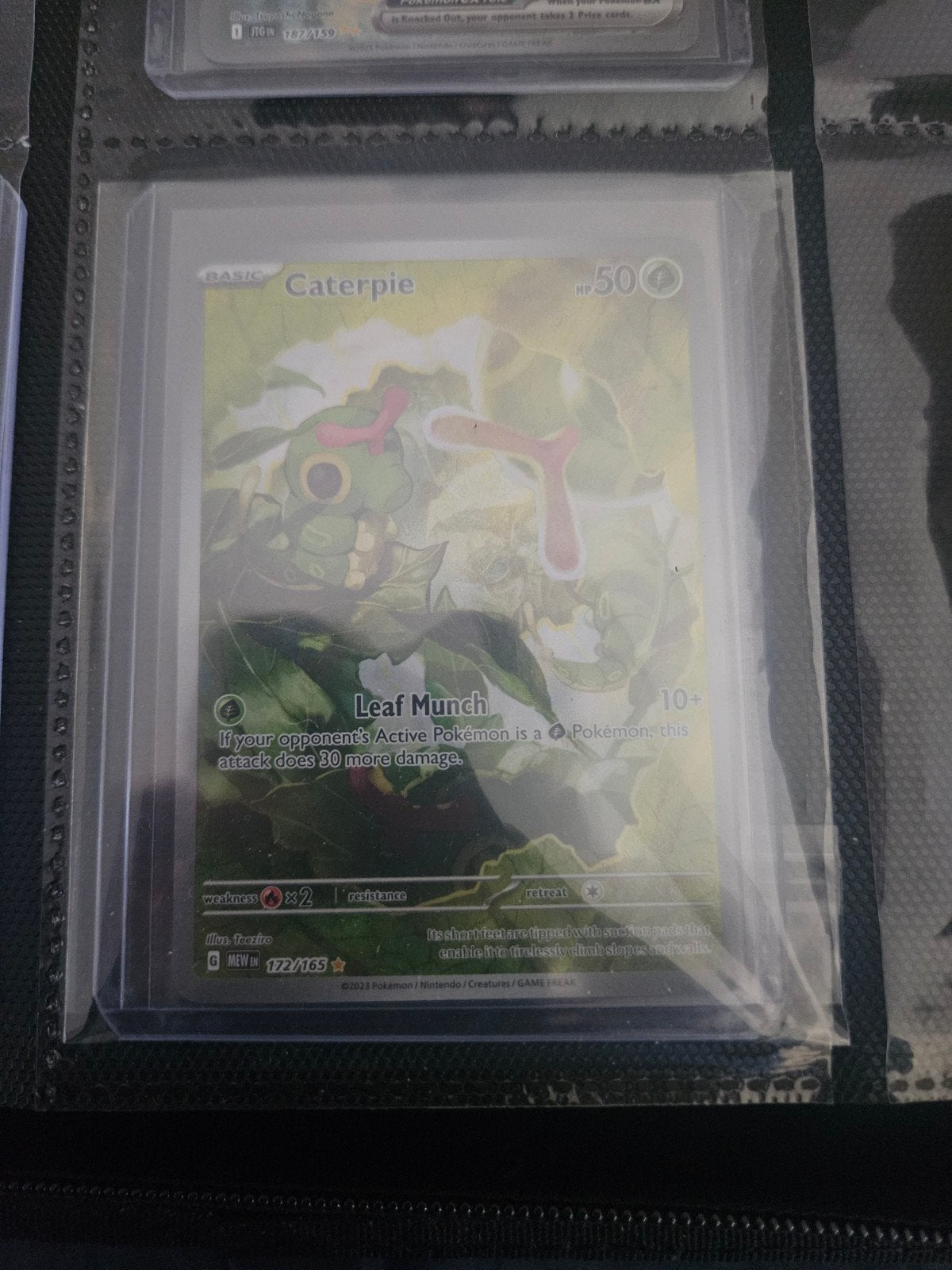 Pokemon Caterpie 172/165 151 Set Engels, Ophalen of Verzenden, Zo goed als nieuw, Losse kaart, Foil