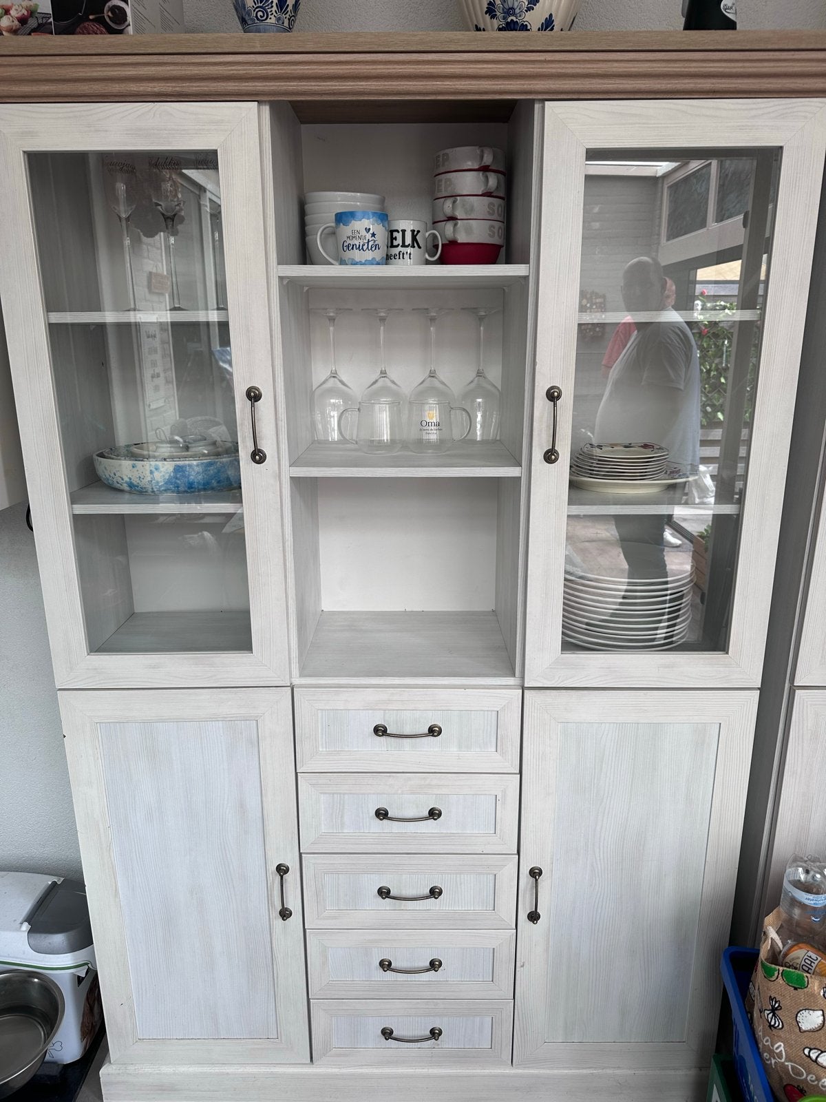 Mooie vitrinekast met lades en deuren, Huis en Inrichting, Kasten | Dressoirs, Ophalen, Gebruikt, 150 tot 200 cm, Met lade(s)