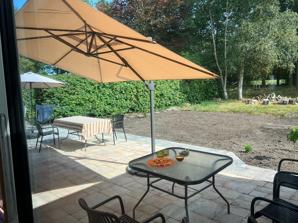 Zweefparasol en parasolvoet voor kleine parasol, Ophalen, Verstelbaar, Gebruikt, 2 tot 3 meter