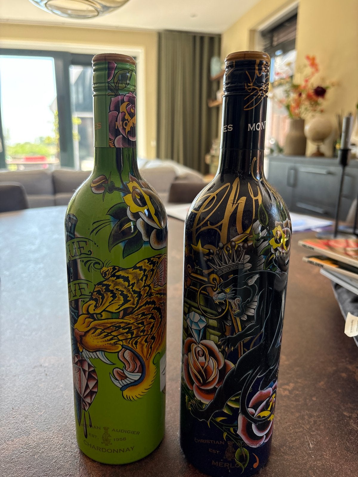 Ed Hardy Wijnflessen - Decoratief (2 stuks), Ophalen of Verzenden, Zo goed als nieuw