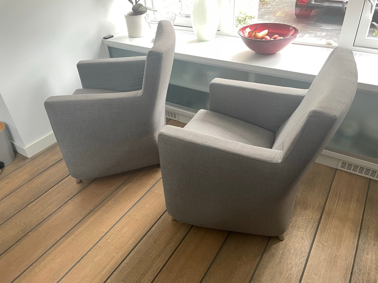 2 nette Leolux Dolcinea designfauteuils, Huis en Inrichting, Fauteuils, Ophalen, Gebruikt, Stof, 75 tot 100 cm
